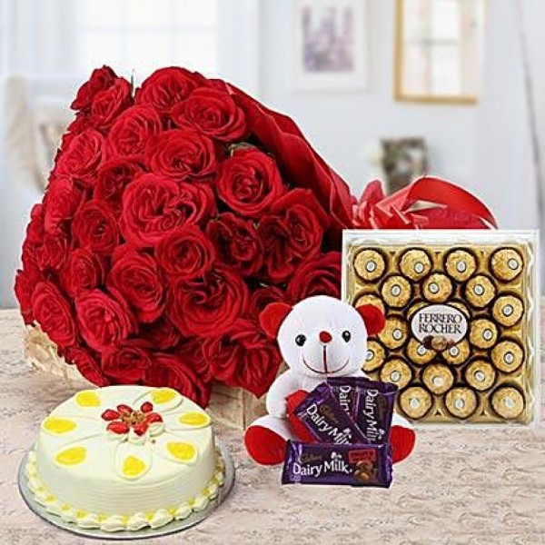 Chocolate birthday cake with red roses online delivery