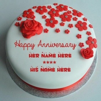 Red Roses Anniversary Fondant Cake