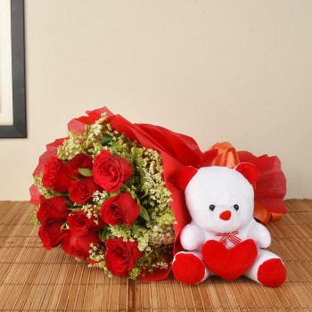 Red Roses with Teddy