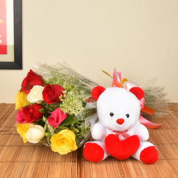 Teddy with Mix Roses