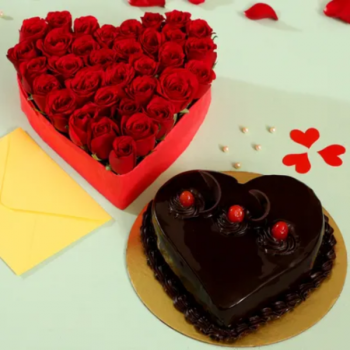 Heart of Red Roses and Truffle Cake