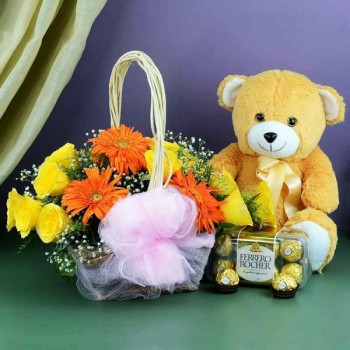 Yellow Roses with Ferrero n Teddy