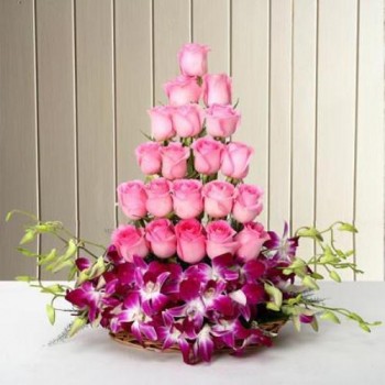 Pink Roses and Orchids Basket